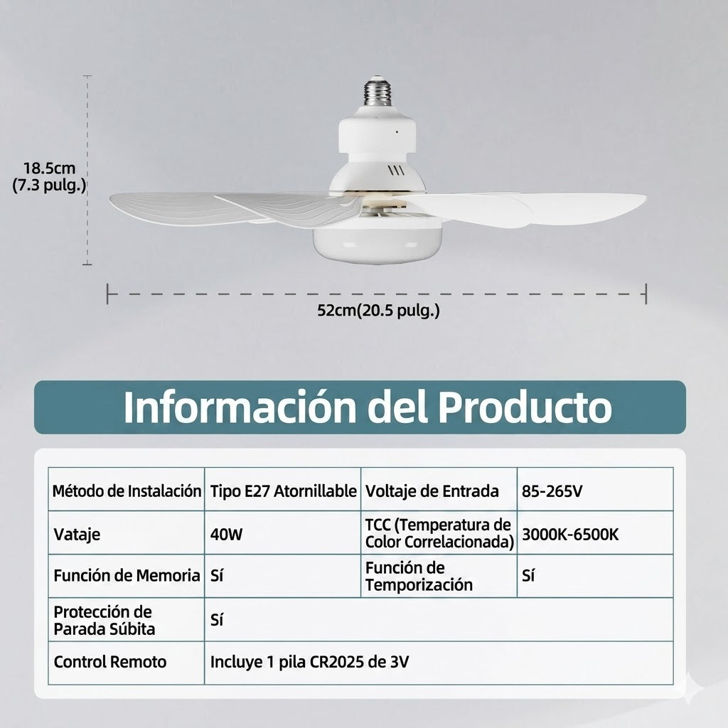 Ventilador Con Foco Led aspas