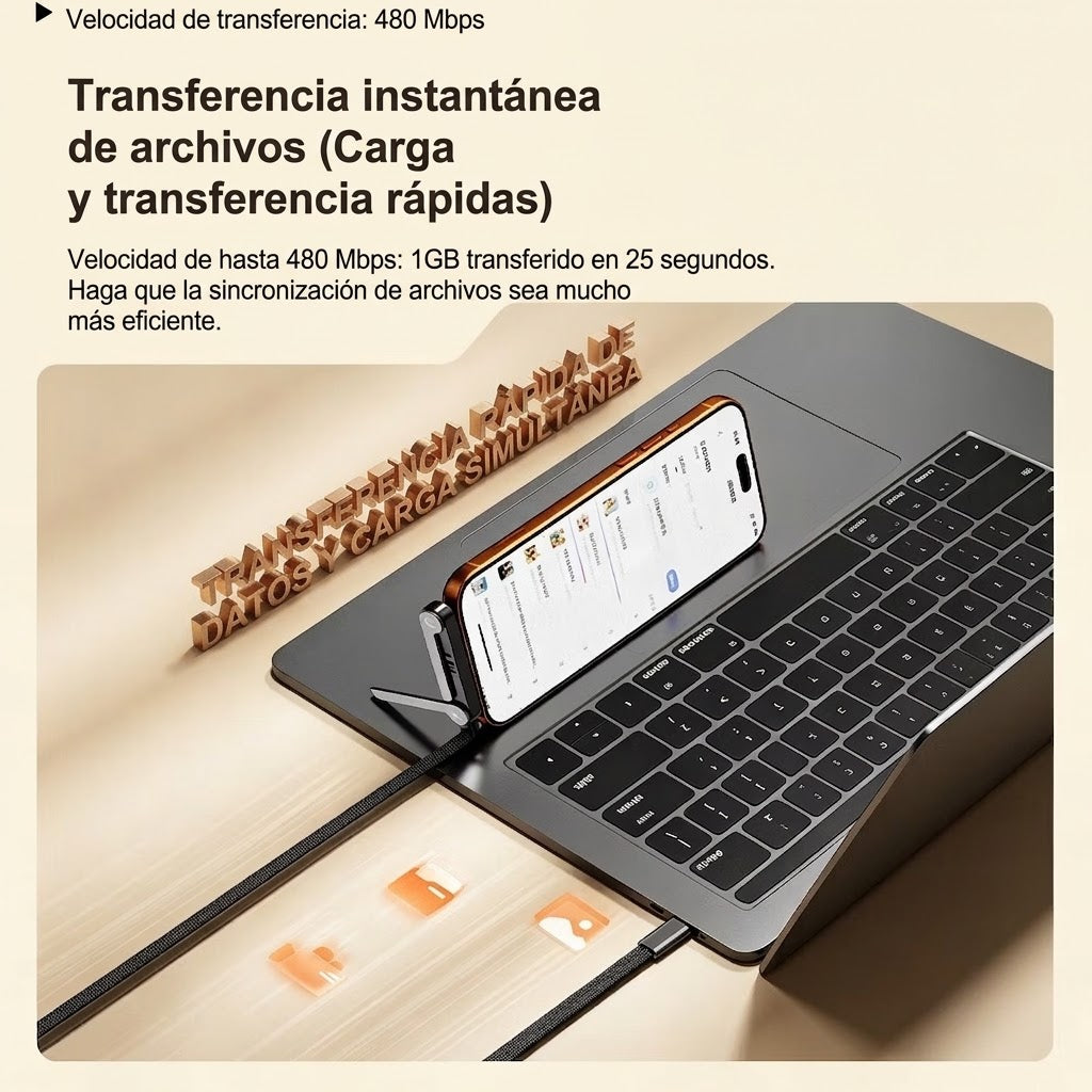 ⚡ Potencia, Resistencia y Comodidad: Cable Tipo-C de hasta 240W con Soporte — ¡Compra 2 y el Tercero va GRATIS! 🎁