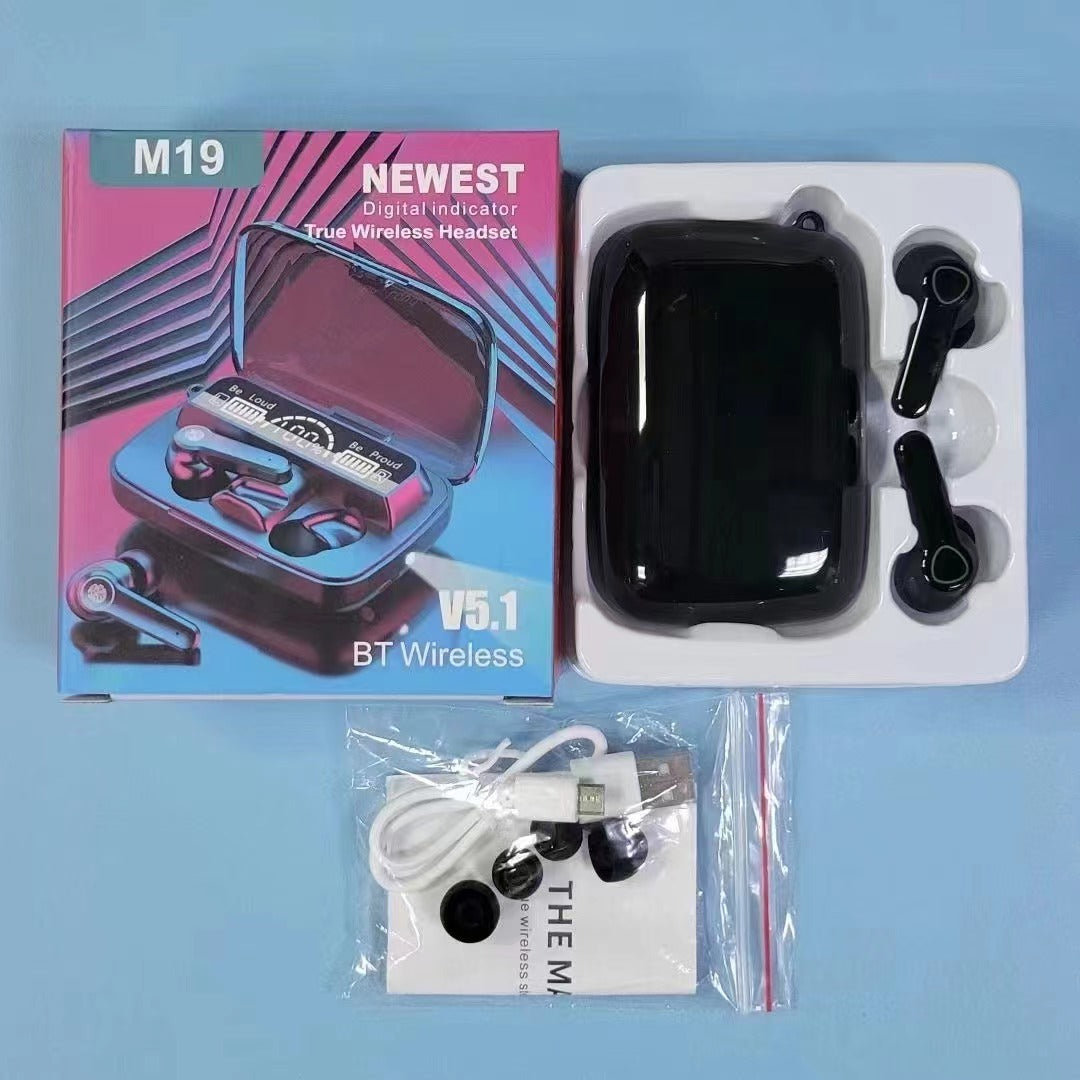 Audífonos M19 TWS Bluetooth con Power Bank y Linterna
